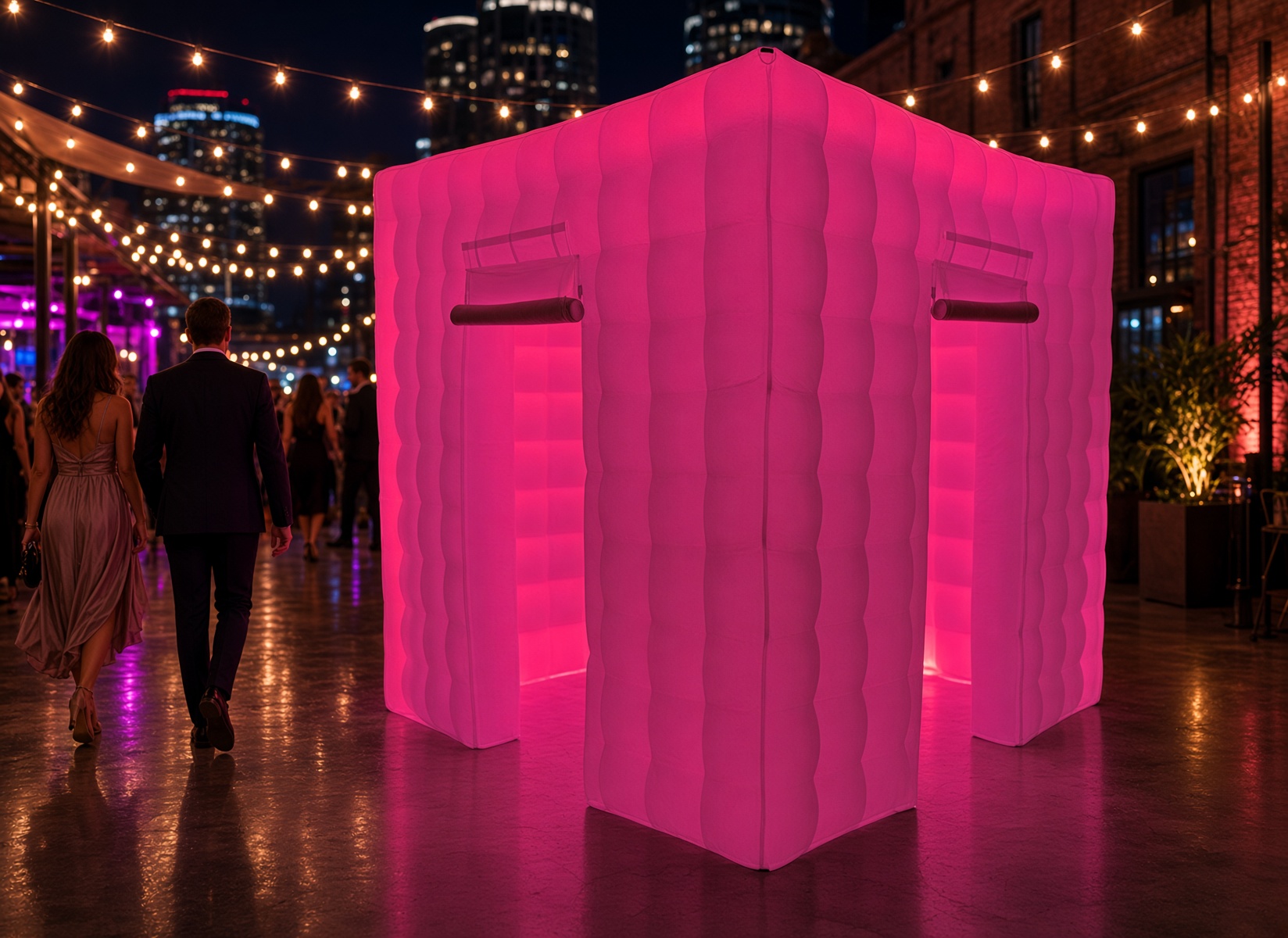 Photo Booths Y'all quilted LED inflatable cube at a Nashville party