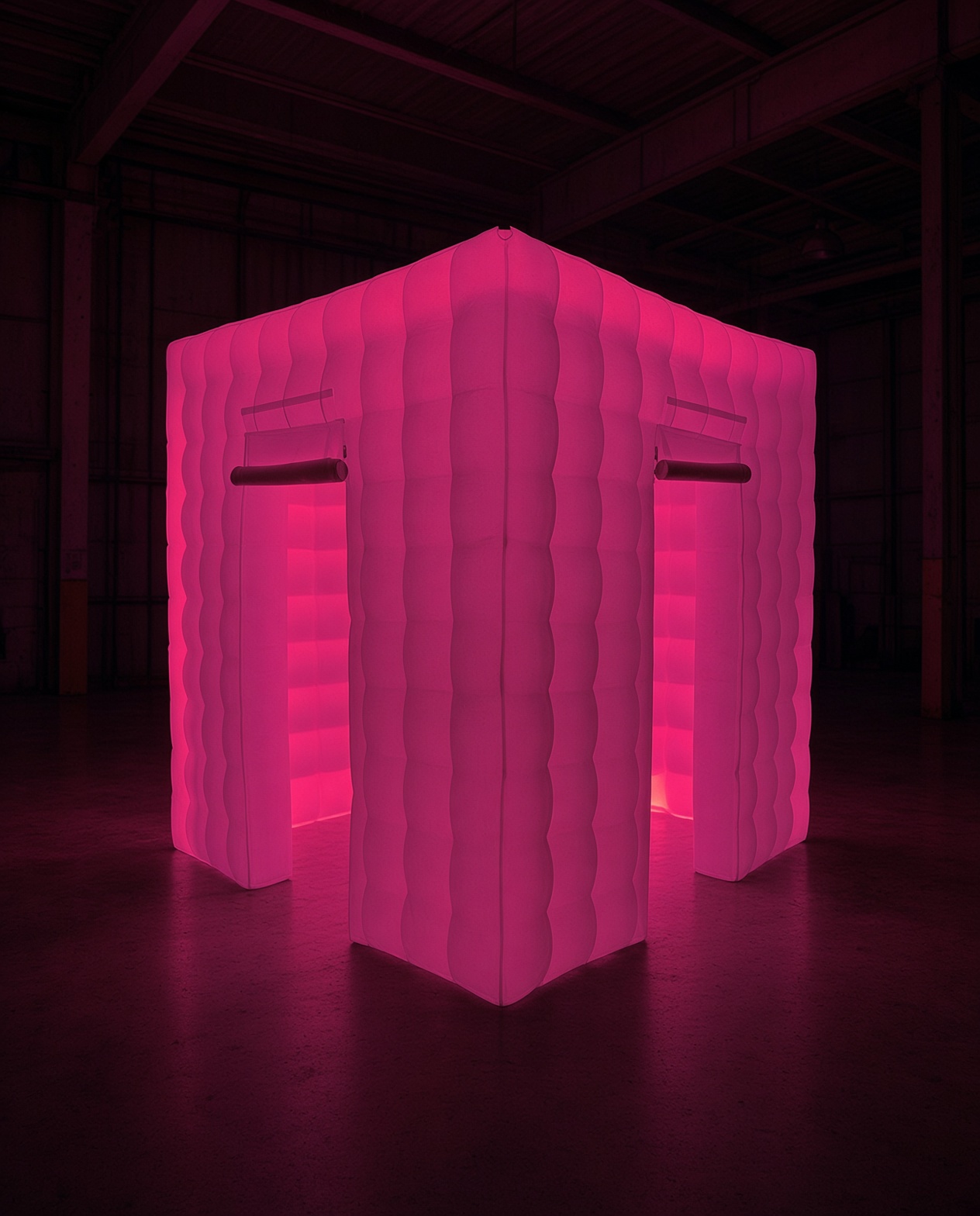 The actual 8-foot quilted pink LED photo booth cube